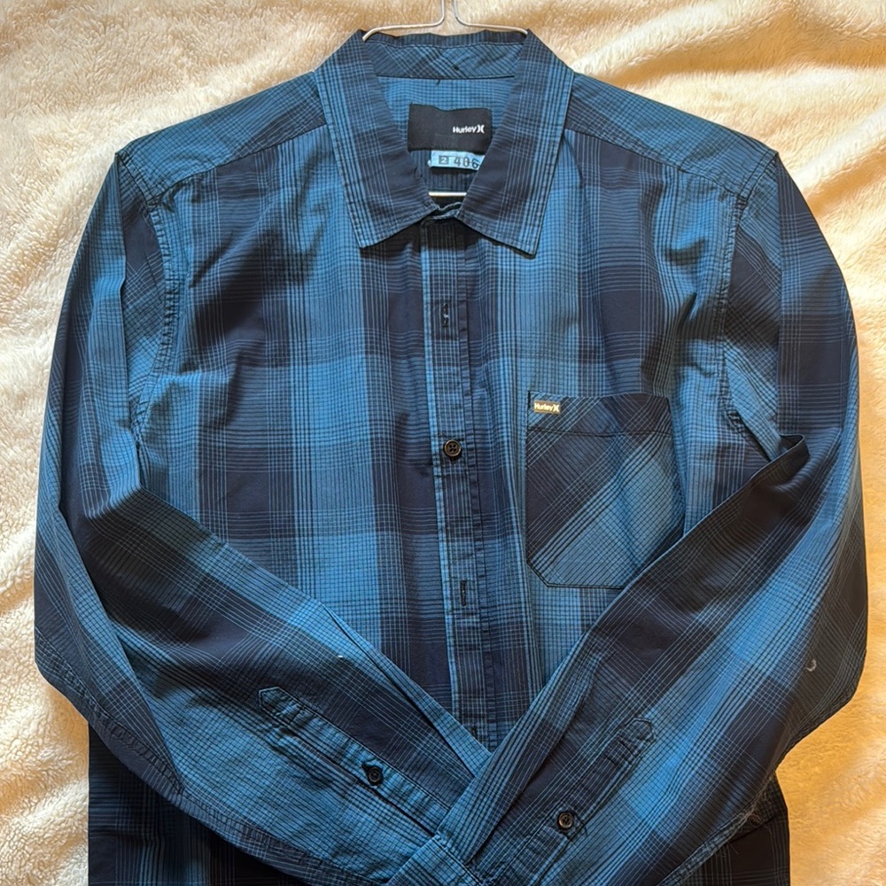 Hurley Navy Checkered Long Sleeve Shirt